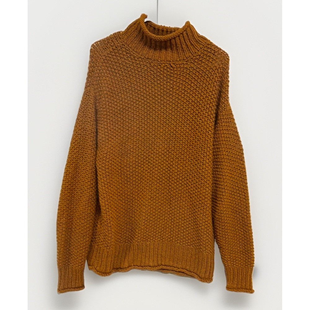 Rolled Neck Sweater Women M Cognac Oversized Chunky Knit A.N.A. Mock 90s